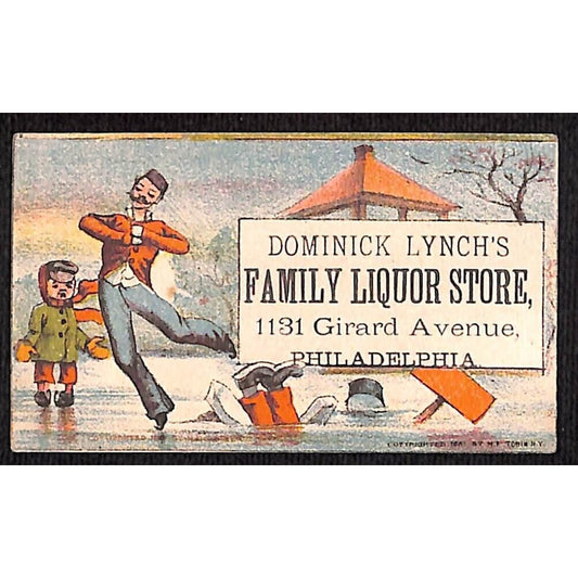 Dominick Lynch's Family Liquor Store Phila. Victorian Trade Card Ice Skating