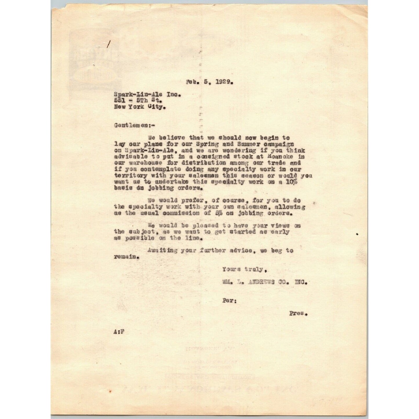1929 Scarce Wm. L. Andrews Gold Medal Shelled Pecans Roanoke, VA Letterhead