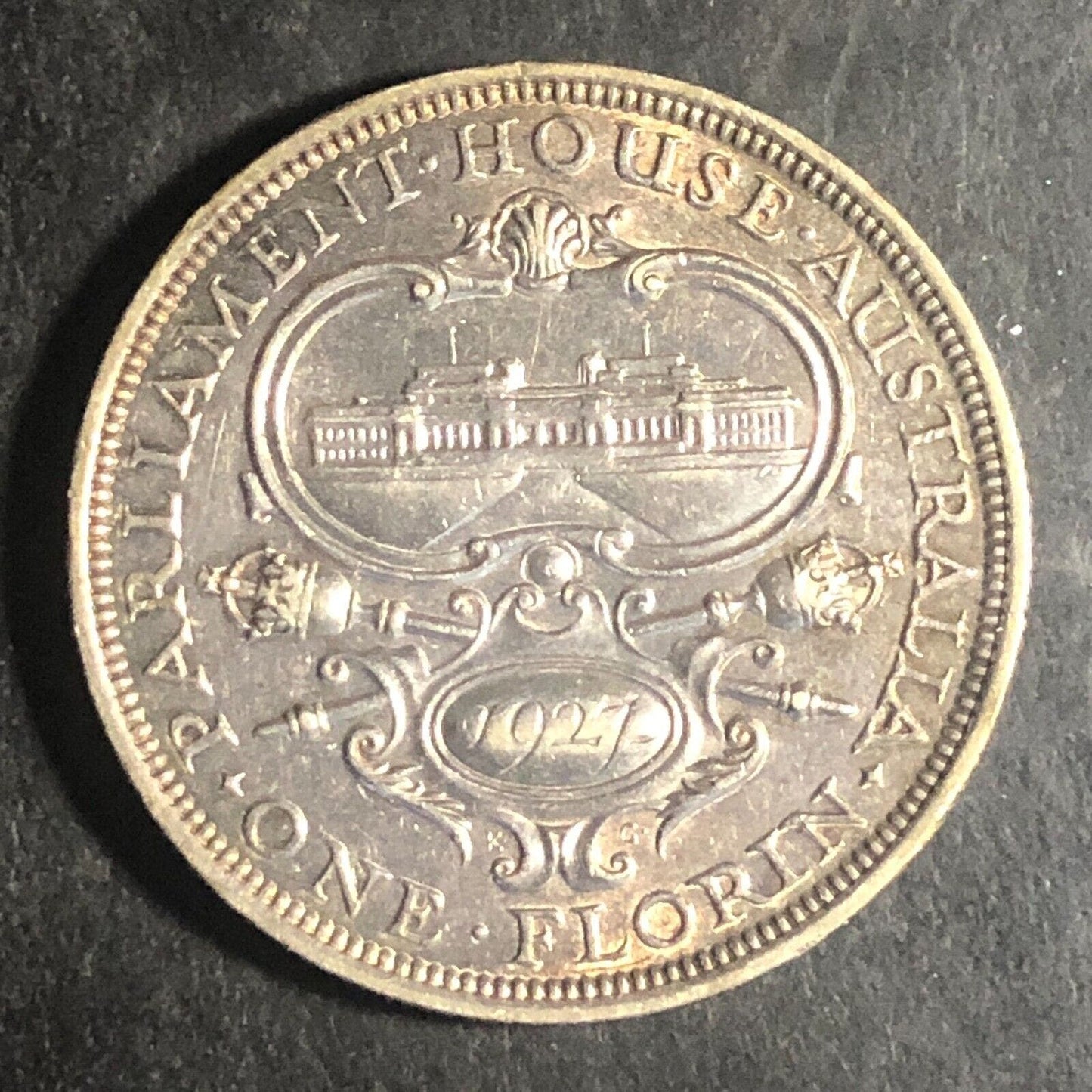 Australian One Florin 1927 King George V Silver Coin Parliament 28.5mm Ungraded