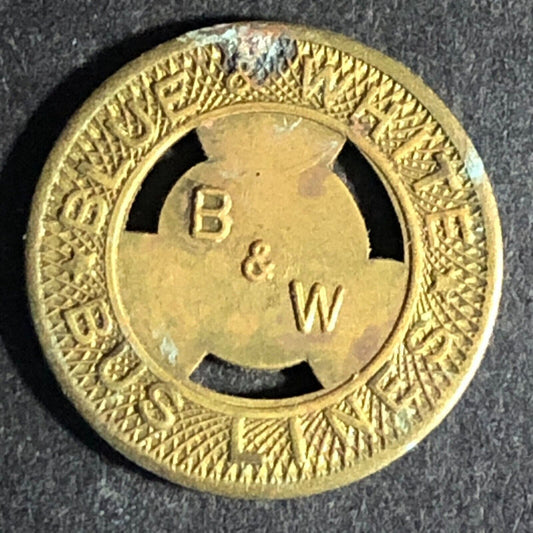 Blue & White Bus Lines B&W Watts, CA Brass G/F One Fare Transit Token 16.5mm