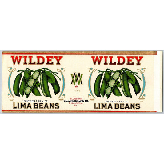 Wildey Lima Beans Paper Can Label William Montgomery Philadelphia c1930's