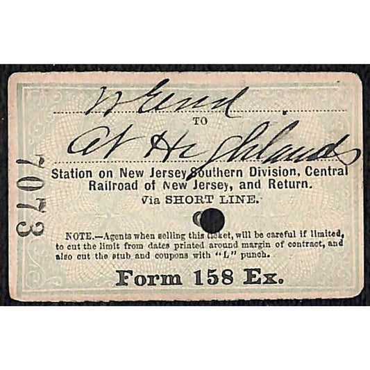 New York & Long Branch Railroad 1896 Ticket N. Asbury Park AC Highlands #7073