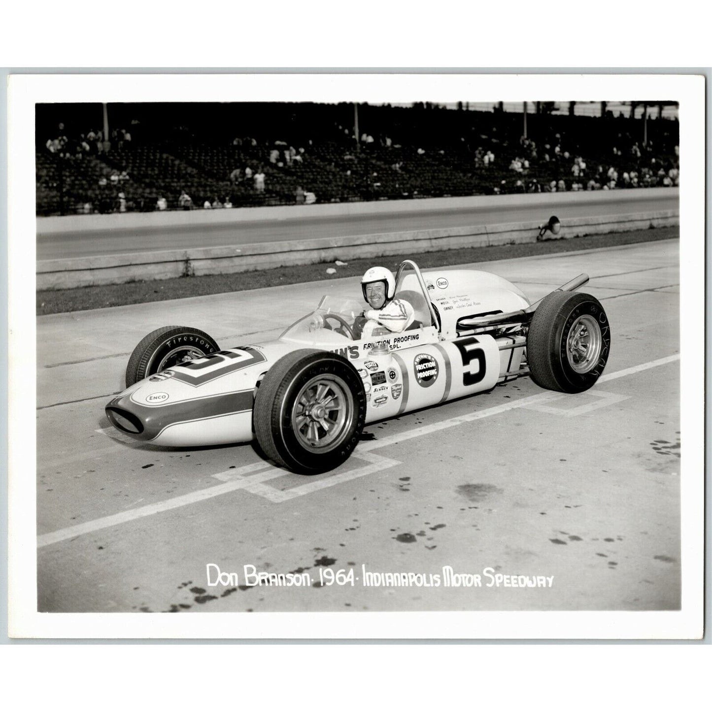 Indy 500 1964 Don Branson Friction Roofing 8x10 B&W Original Photo - Stamped
