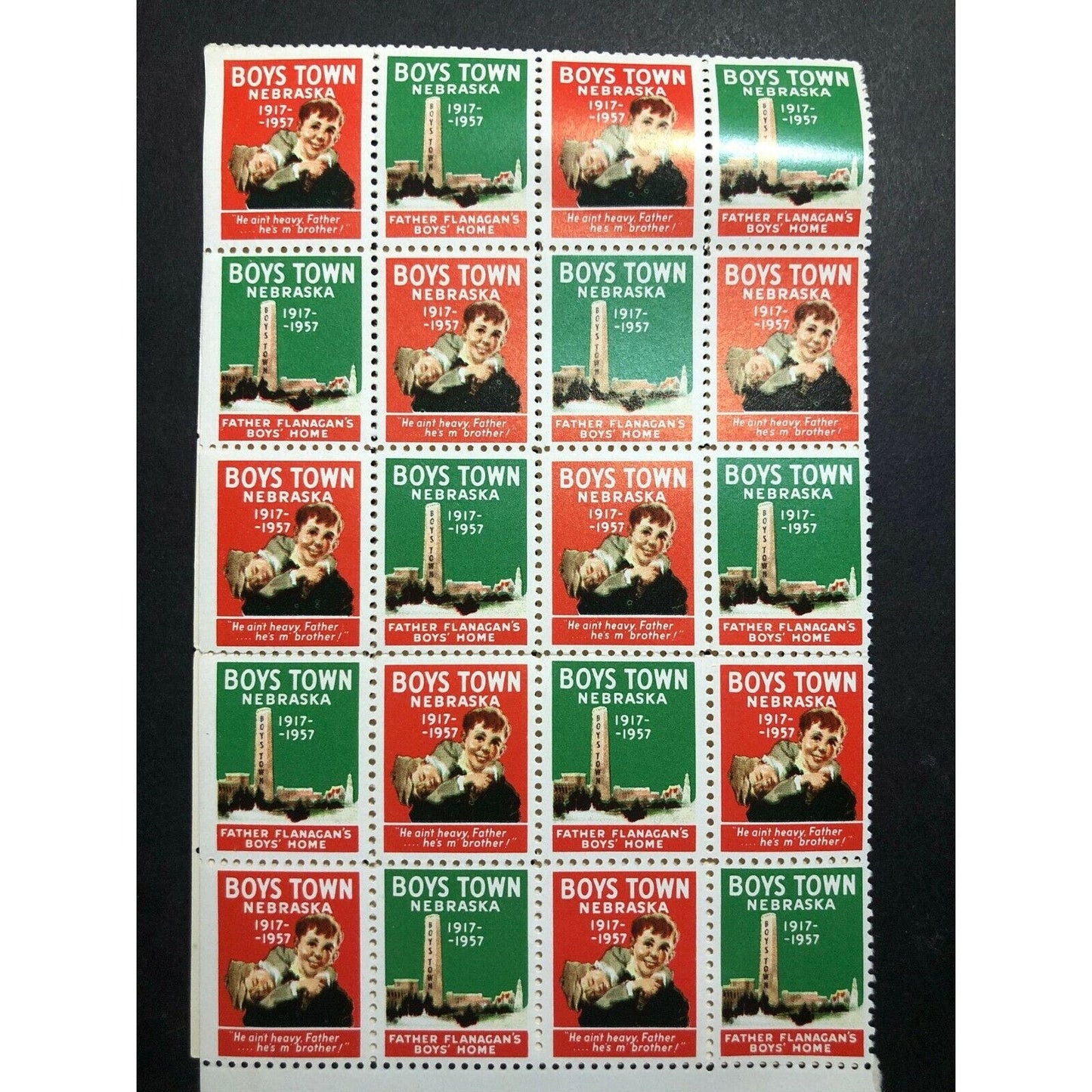 40 Vintage Advertising Stamps w/ Gum Adh. Back - Boys Town Nebraska 1917-1957