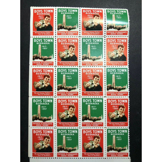 40 Vintage Advertising Stamps w/ Gum Adh. Back - Boys Town Nebraska 1917-1957