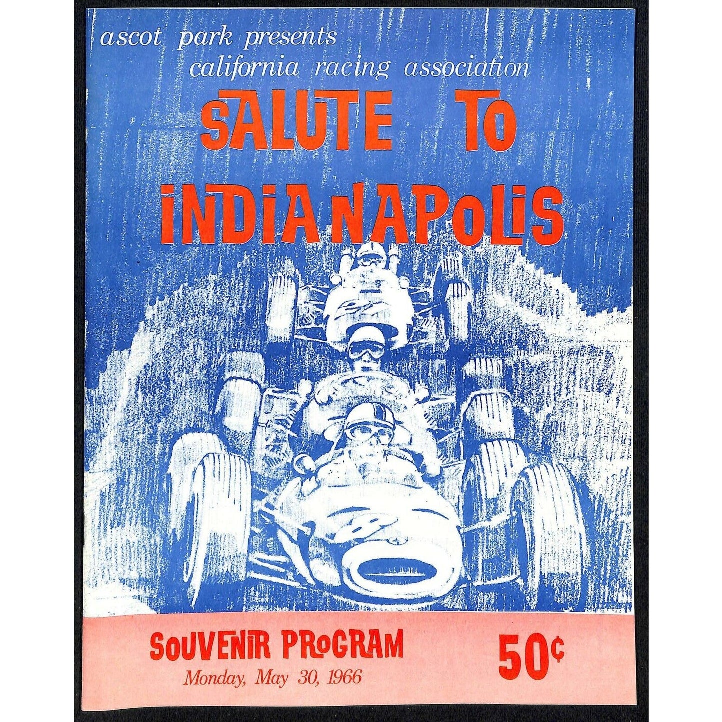 Scarce May 30 1966 CRA "Salute To Indianapolis" Auto Racing Program Ascot Park