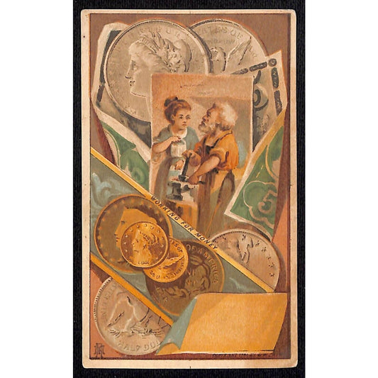 California Hosiery Co. Underwear Oakland, CA "Coins" Victorian Trade Card