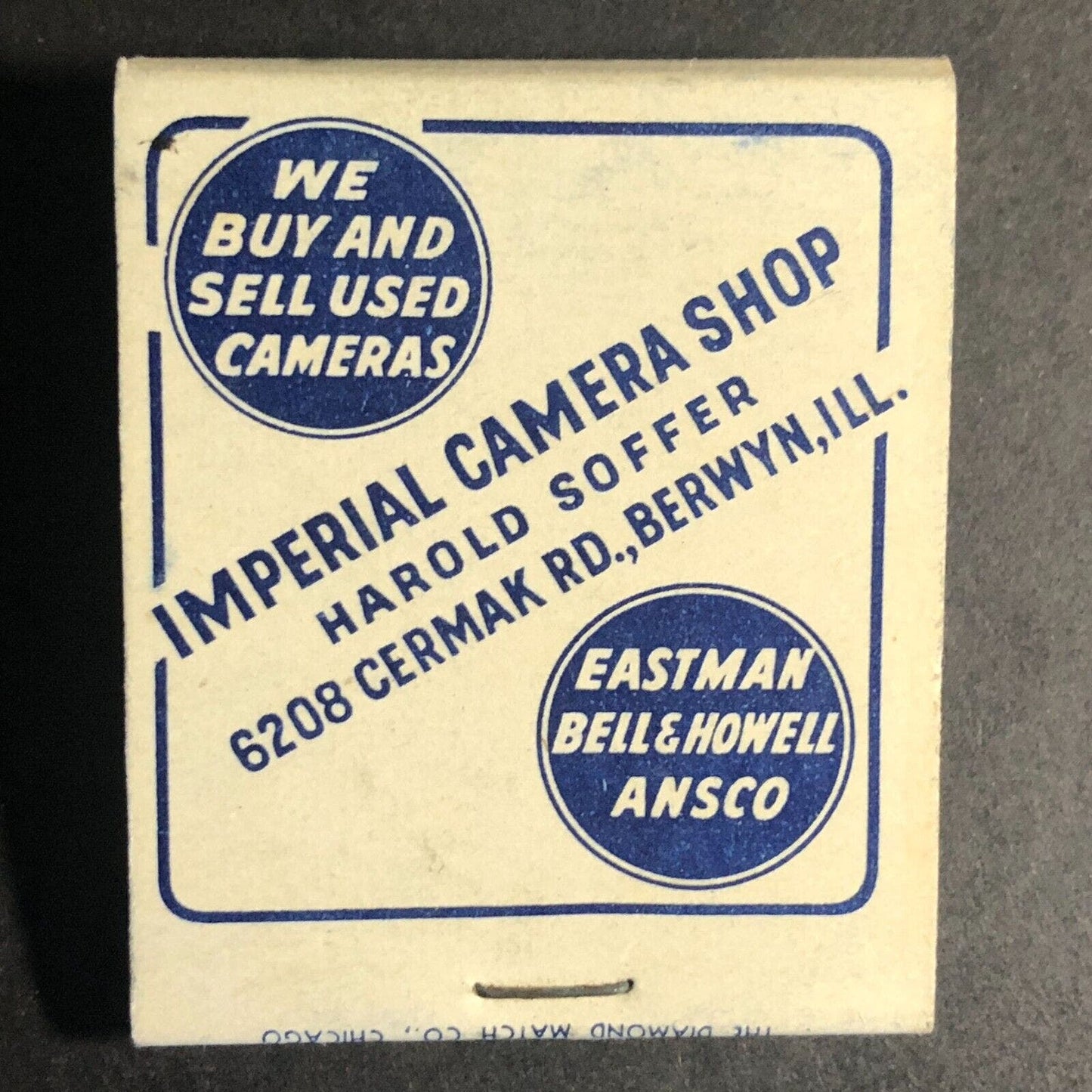 Harold Soffer Imperial Camera Shop Berwyn, IL Full Matchbook c1950's-60's Scarce