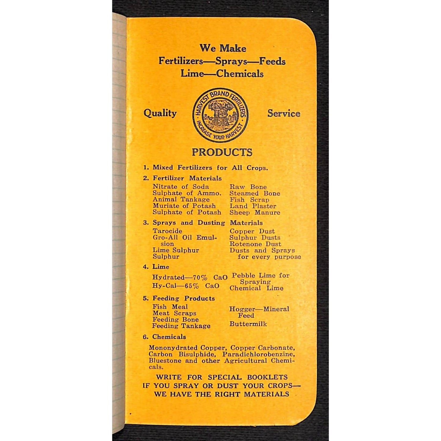 Mt. Jackson, VA Valley Chemical / Harvest Brand Fertilizers Note Book 20+ Pages