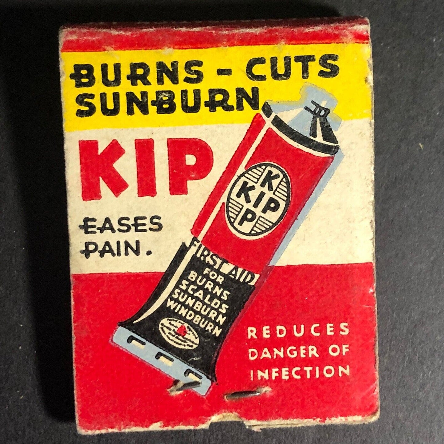 Kip Eases Sunburn Burns Cuts Pain Matchbook c1940's-50's Full 20-Strike - Scarce