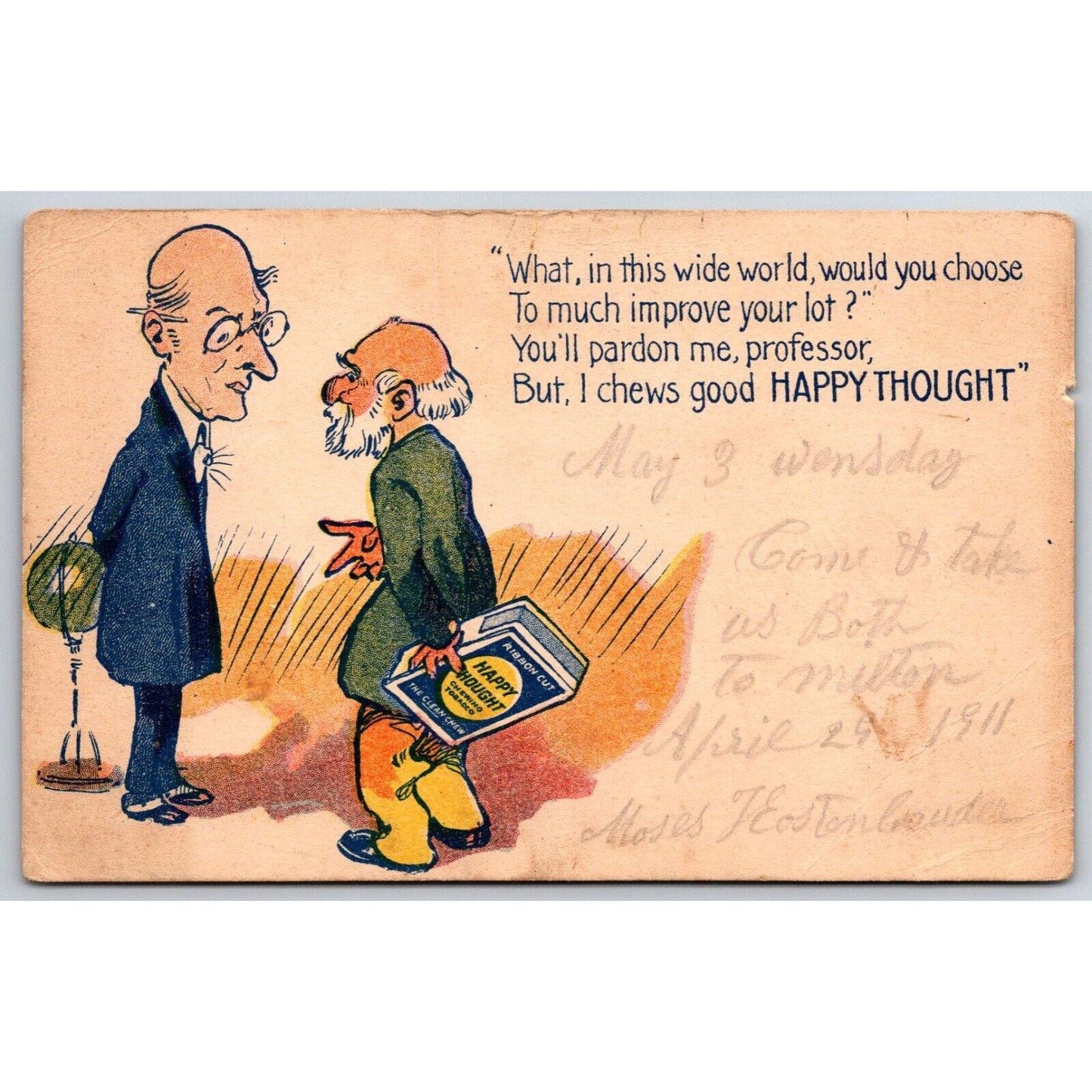 Happy Thought Chewing Tobacco Old Men Advertising Postcard UP c1906