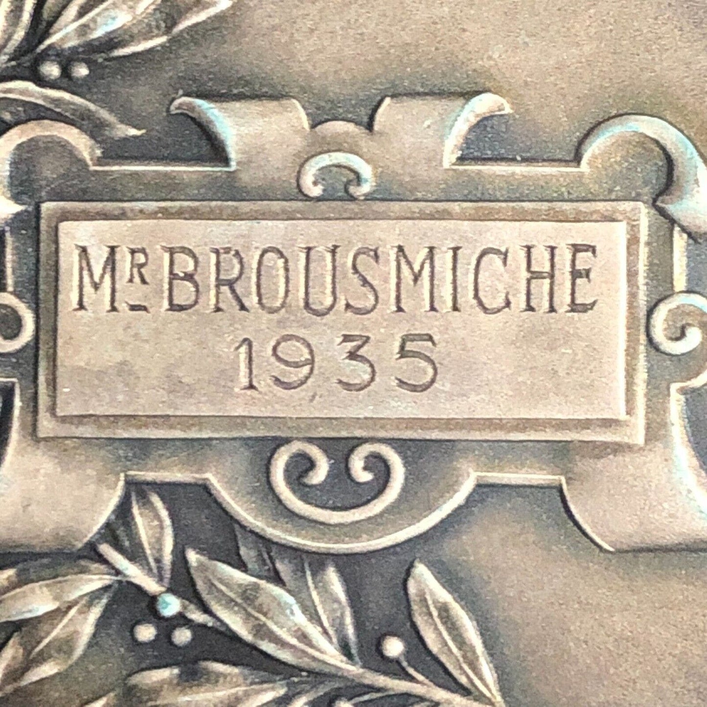 1935 French Police Award Medal Disaster Mr. Brousmiche 48mm Silvered 54g Scarce