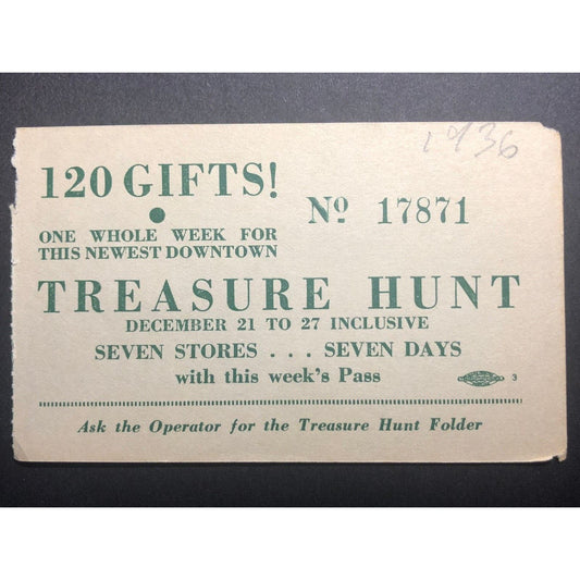 c1936 (Peninsula-St. John Area Street Car Pass) Treasure Hunt Hand Out