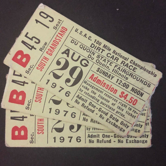 3 1976 Du Quoin State Fair USAC 100 Mile Dirt Car Race Ticket Stubs