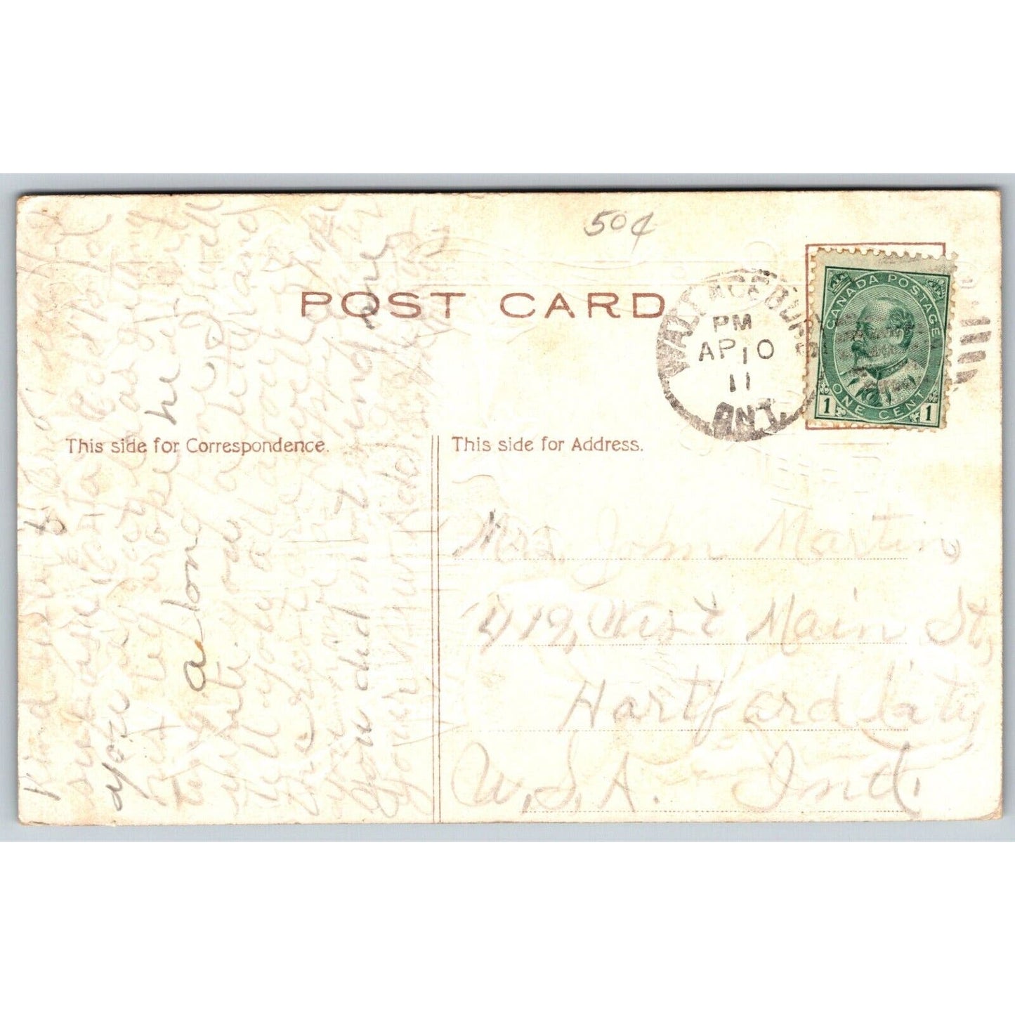 Easter Postcard "Easter Greetings" Bunny Rabbit Egg Home Scene EMB. PM c1911