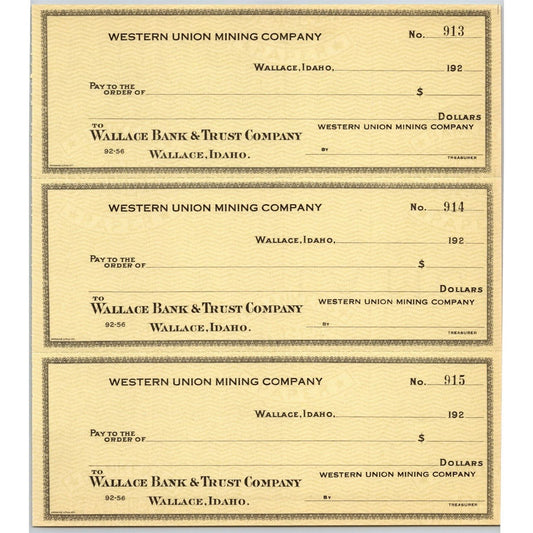 Wallace Idaho Western Union Mining Co. - Bank Check Sheet 1920