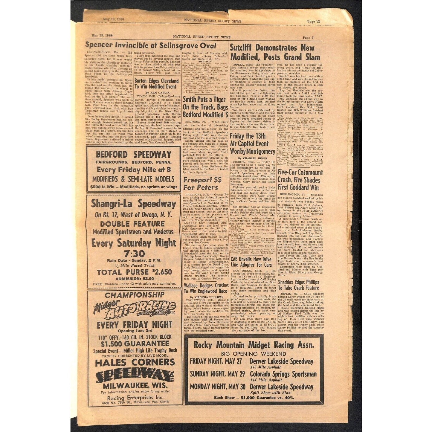 National Speed Sport News 5/18 1966 "Mario Is No. 1 at Indy" Racing 27pp VGC