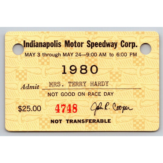 1980 Indy 500 Season Grounds Admission Ticket Pass Card Indianapolis IMS VGC