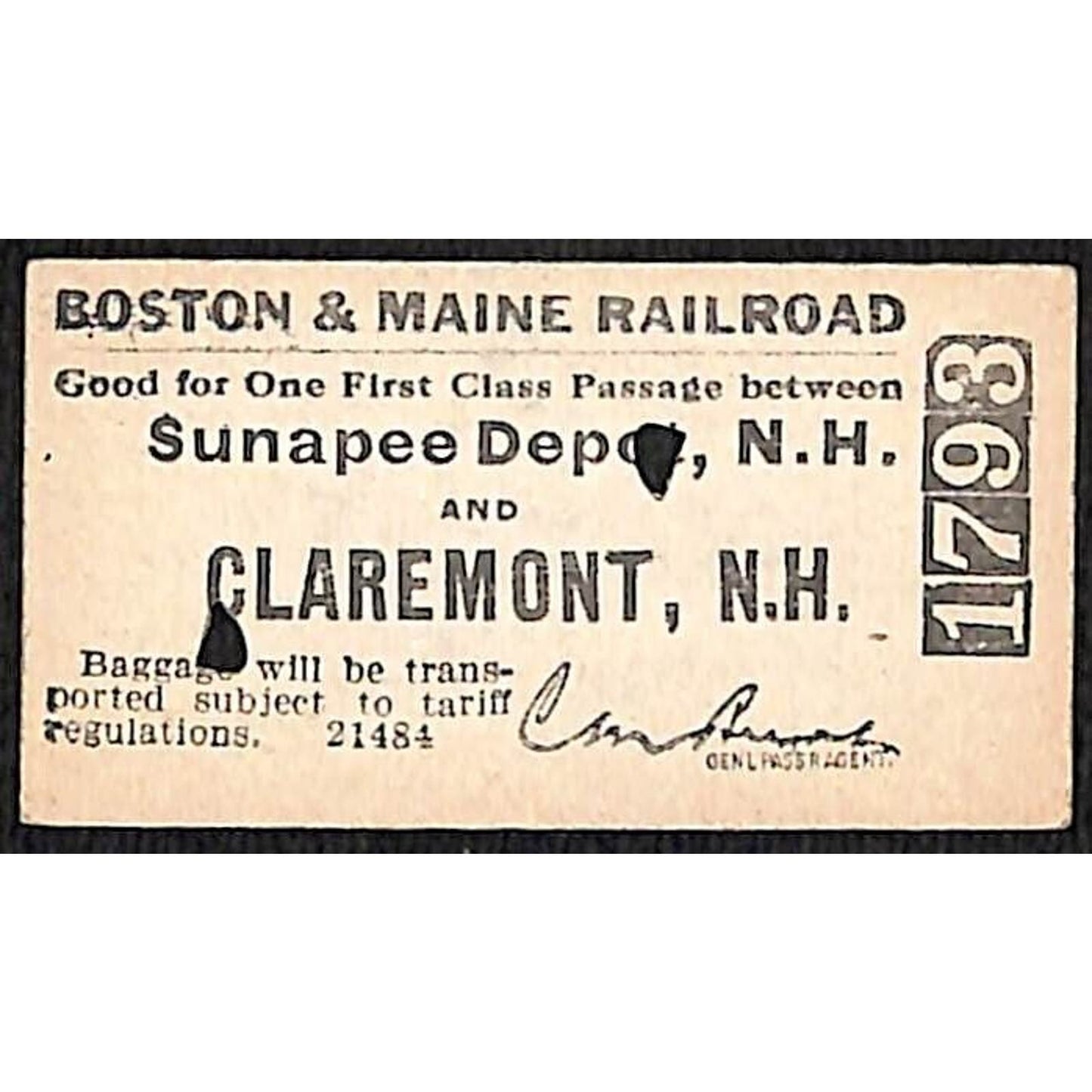 Boston & Maine Railroad Ticket 1916 Claremont / Sunapee Depot, NH #1793