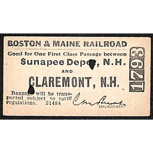 Boston & Maine Railroad Ticket 1916 Claremont / Sunapee Depot, NH #1793