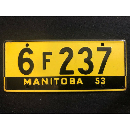1953-54 General Mills Wheaties Tin Mini Bicycle License Plate - Manitoba