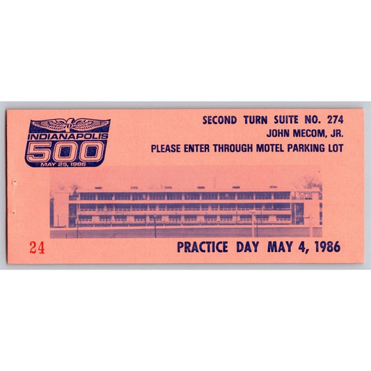 1986 Indy 500 VIP 2nd Turn Suites Practice Day Ticket Stub Indianapolis IMS #24