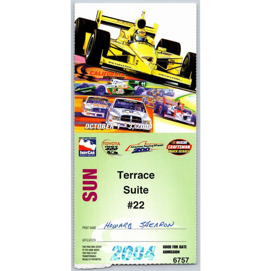 2004 California Speedway IRL Indy Car Racing Ticket / Pass - Terrace Suite Stub