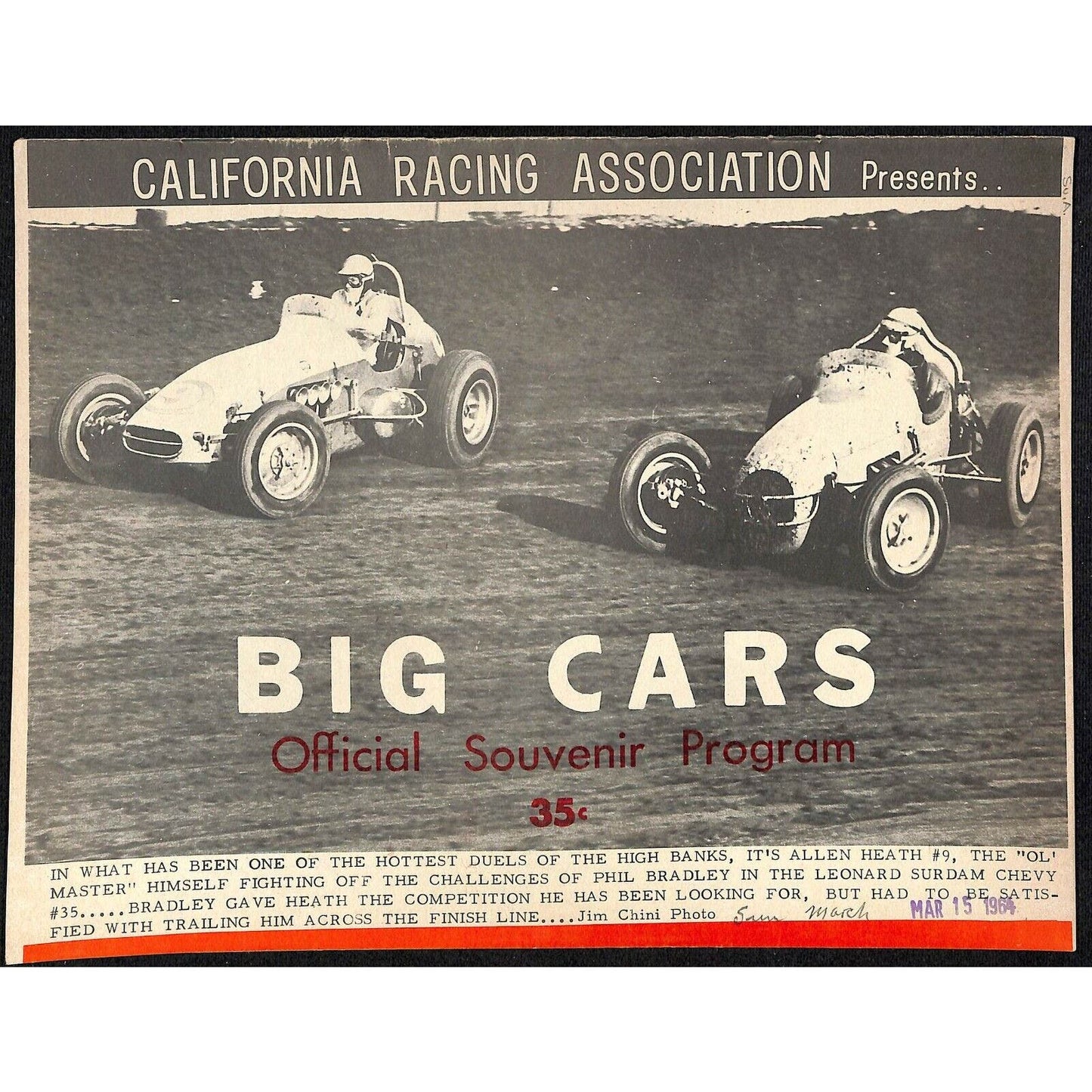 Scarce Mar 15 1964 CRA Big Car Racing Program Western Speedway Gardena 12pp.