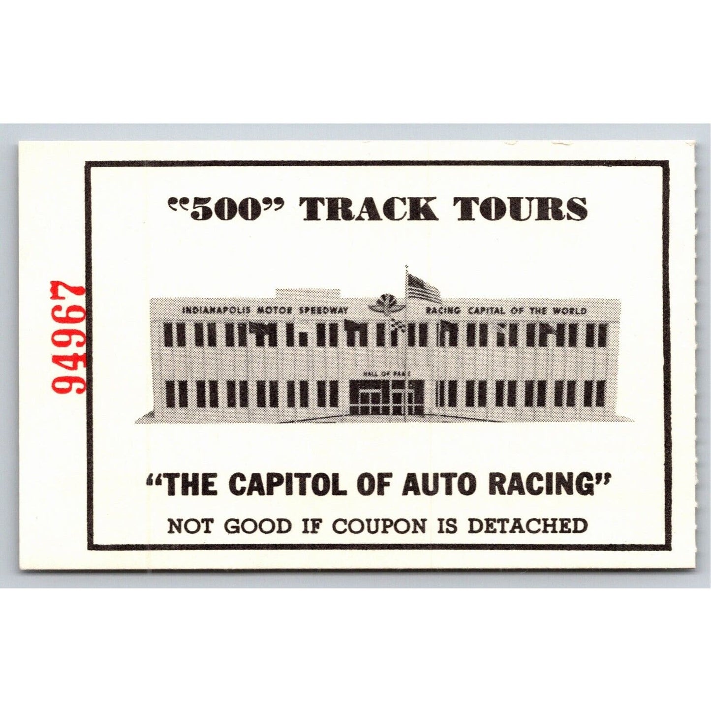 c1980's Indy 500 HOF Museum Track Tour Comp Ticket Stub Indianapolis #94967