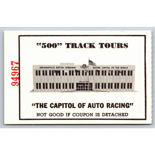 c1980's Indy 500 HOF Museum Track Tour Comp Ticket Stub Indianapolis #94967