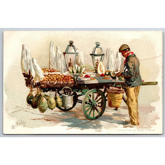 Italian Postcard Fruit Vendor Cart Prepares c1901-1907