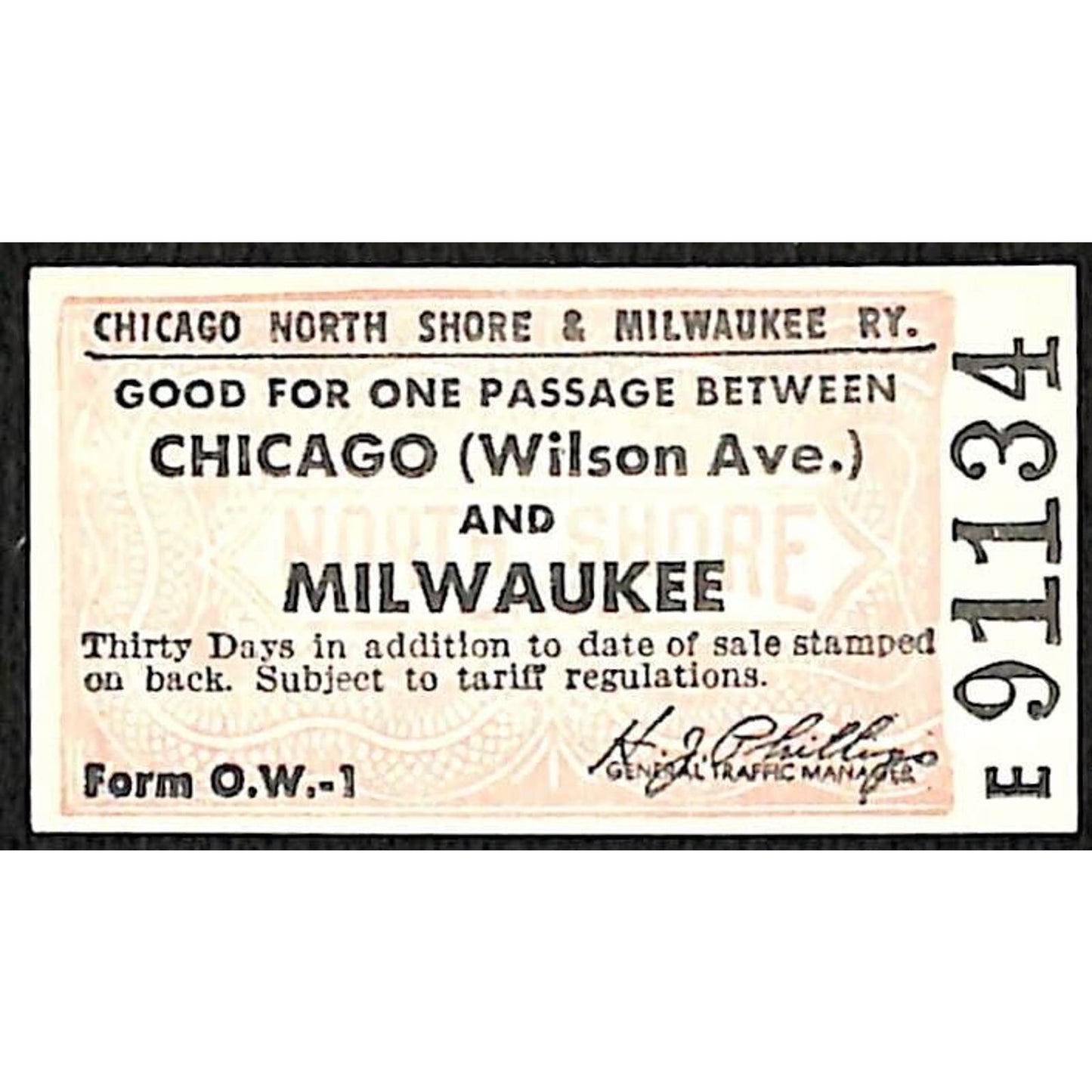 Chicago North Shore & Milwaukee RY Ticket c1947-50's Milwaukee #91134