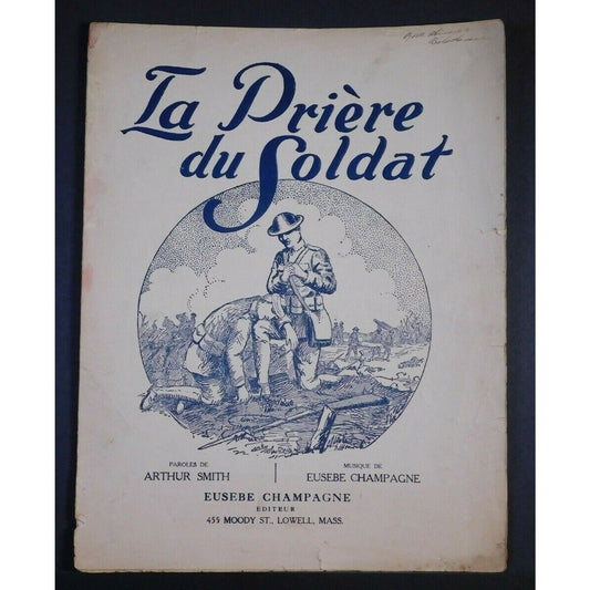 WWI Sheet Music - "La Priere Du Soldat" Eusebe Champagne