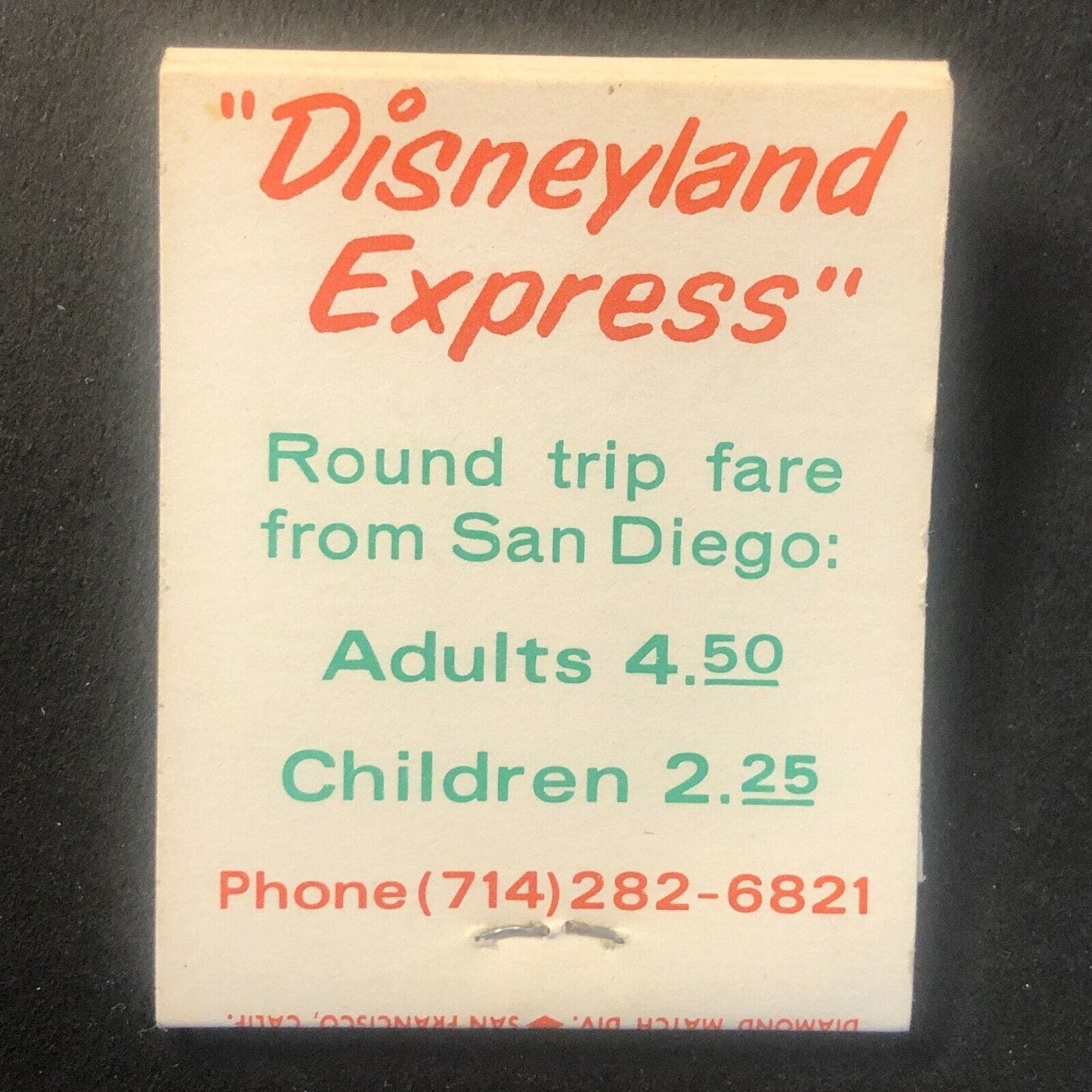 Aztec Bus Lines "Disney Express" San Fran Full Vintage Matchbook c1960's-73 VGC
