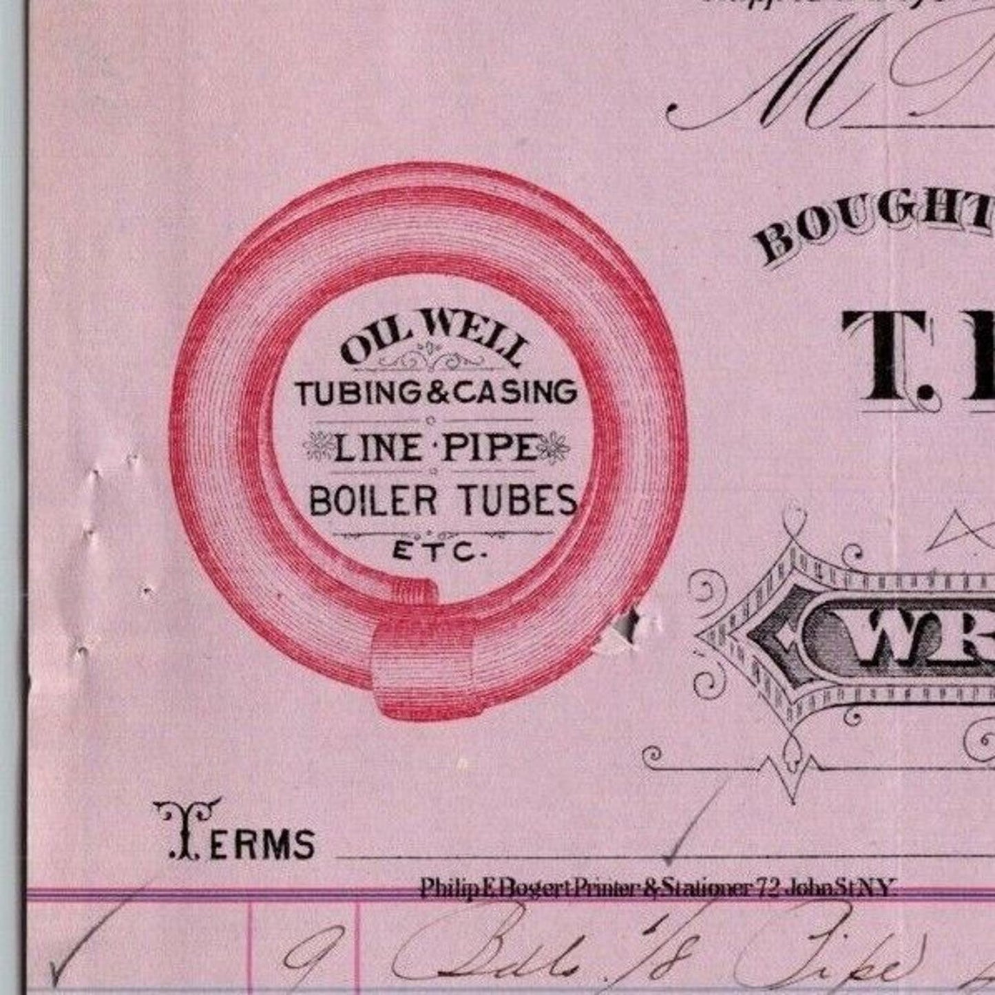 1888 "T. R. Mc Mann & Bros., Wrought Iron Pipe" Billhead Letterhead Gold St, NYC
