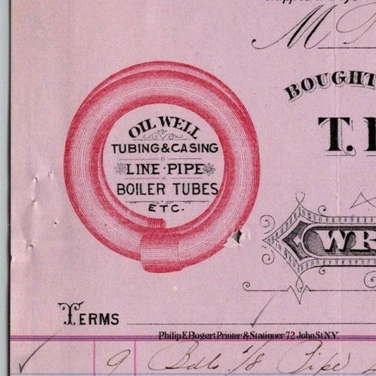 1888 "T. R. Mc Mann & Bros., Wrought Iron Pipe" Billhead Letterhead Gold St, NYC