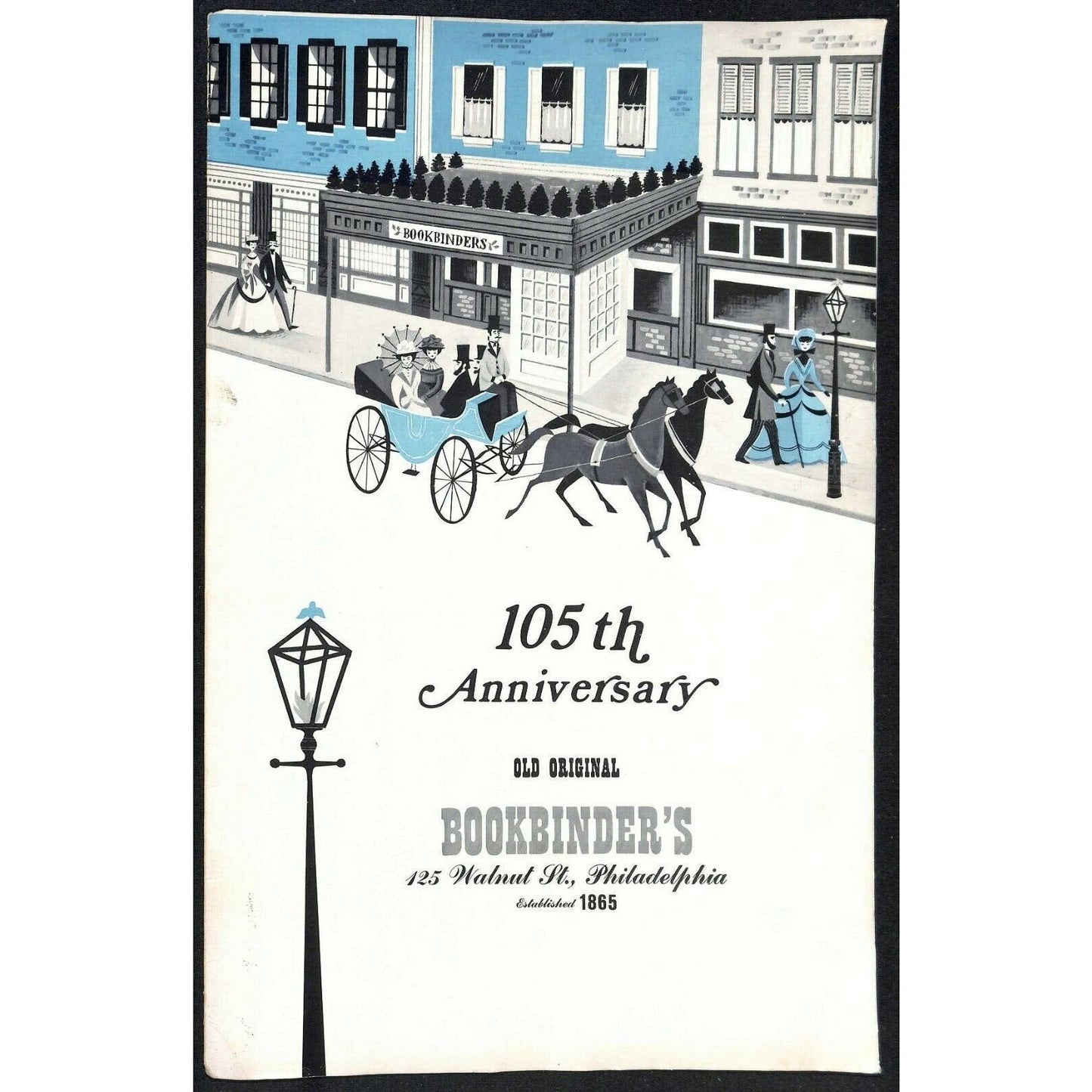 Bookbinder's Menu 1970 Large Restaurant Philadelphia Horse & Carriage Cover
