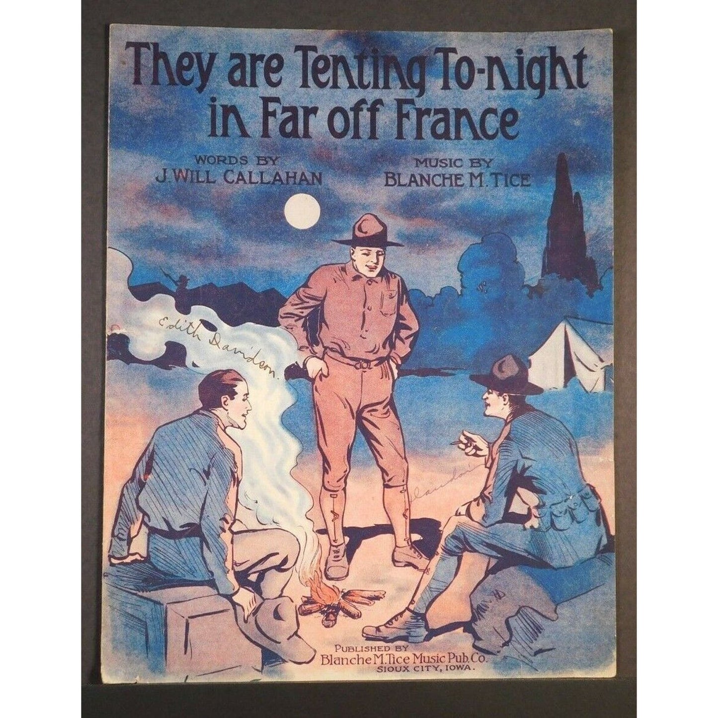 WWI Sheet Music - "They Are Tenting To-night In Far Off France" - Blanche M Tice