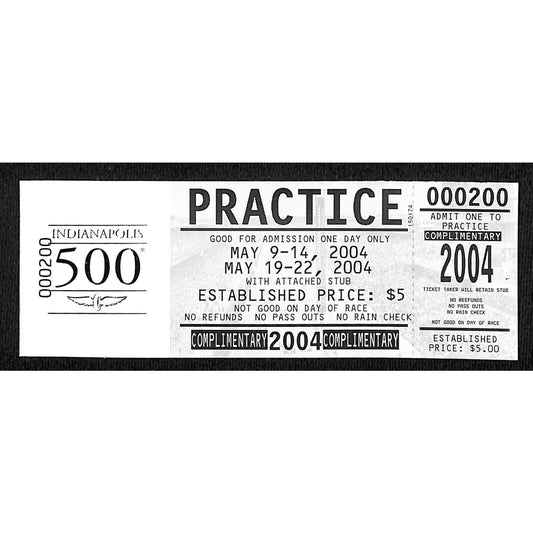 2004 Indy 500 Unused Comp Practice Ticket on IMS Foil Stamped Stock #200 VGC