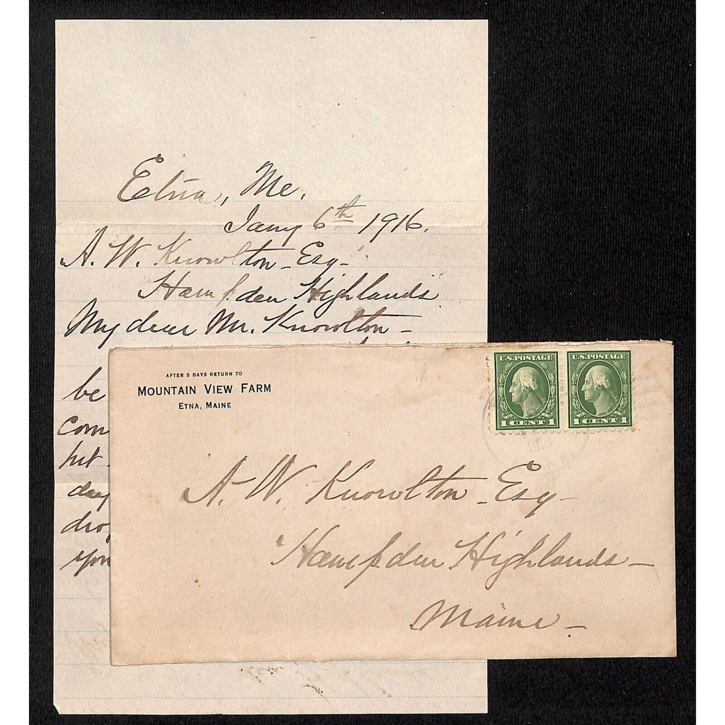 Newburgh, ME Amos W. Knowlton* 1916 Etna, ME Mountain View Farm ALS