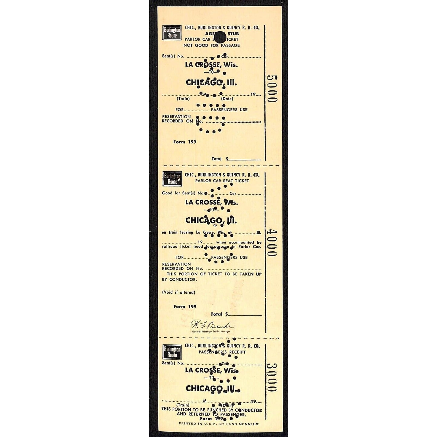 Burlington Route La Crosse, WI to Chicago Unused VOID SAMPLE Ticket 1966 Scarce