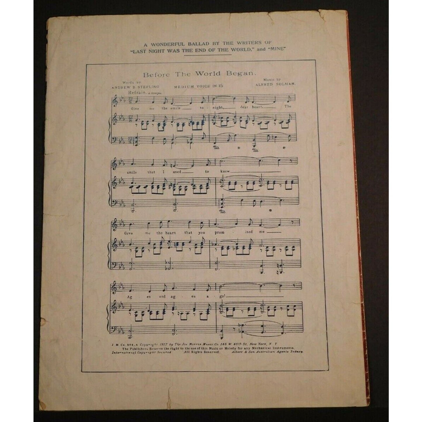 WWI Sheet Music - "When Tony Goes Over The Top" Real Photo