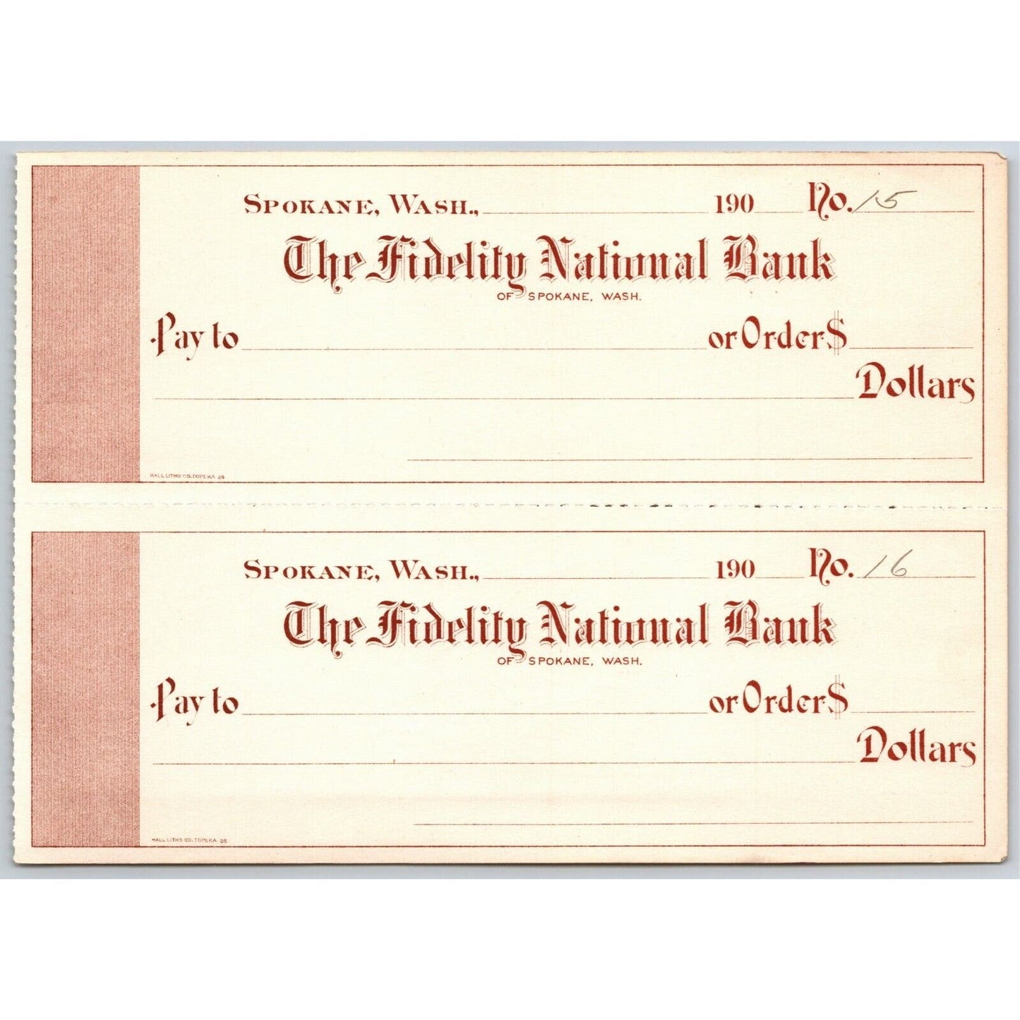 Spokane, WA The Fidelity National Bank Check Sheet 1900 - 1909