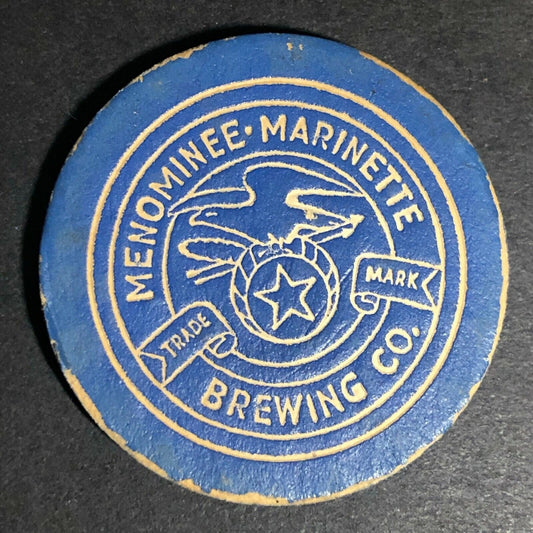 Vintage" Menominee & Marinette Brewing" Advertising Blue Fiber Wood Poker Chip