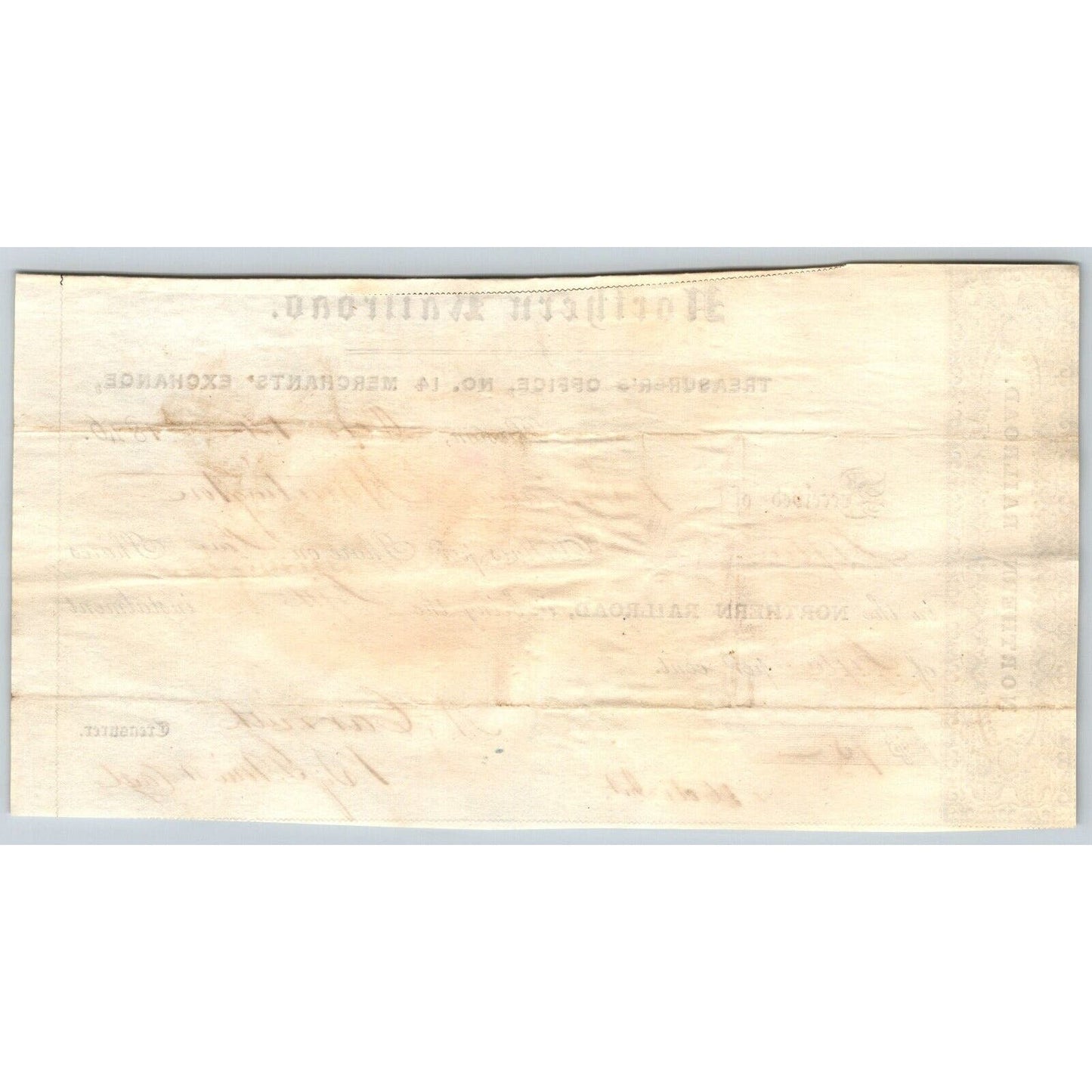 1846 Boston MA Treasurer Receipt Northern Railroad Stock "Benjamin Huntington"