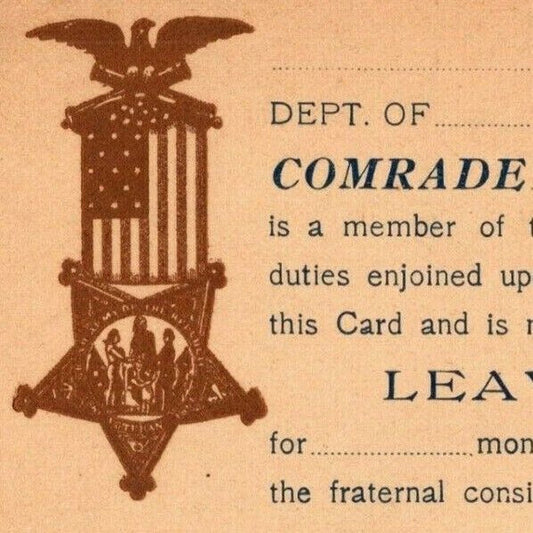 c1900 - 1909 Grand Army of the Republic (Civil War Vets) "Leave of Absence" Card