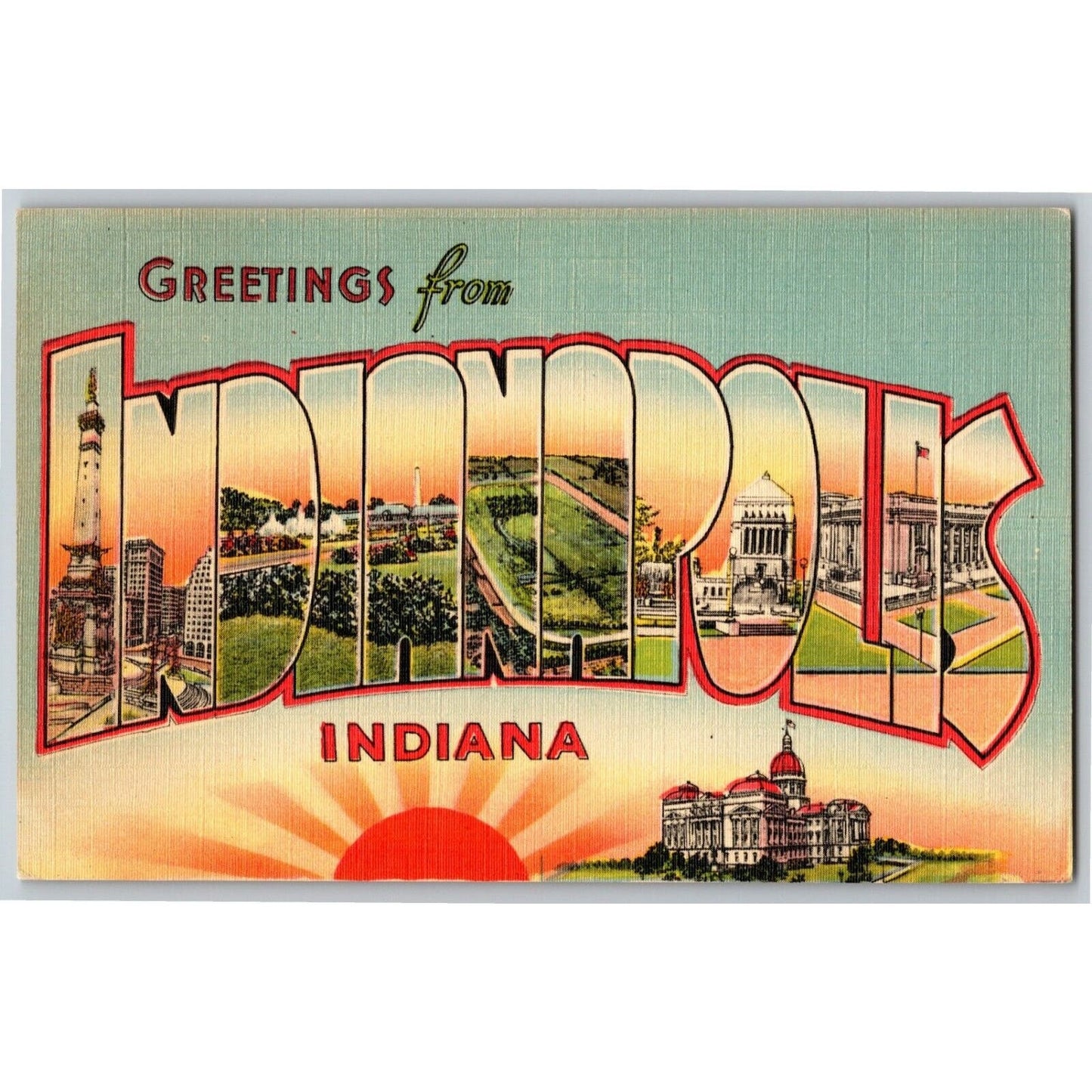 Indy 500 Linen Postcard 1950 "Greetings From Indianapolis" Unposted VGC