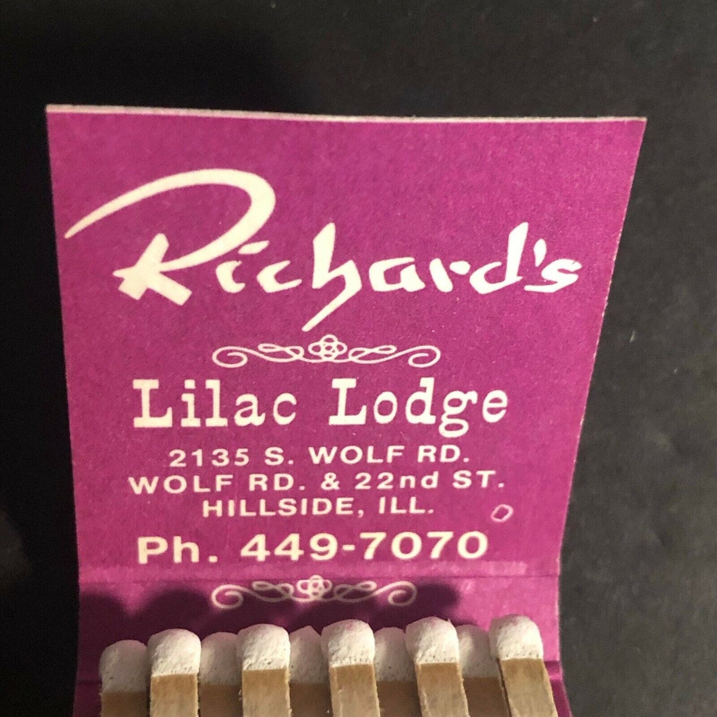 Richard's Lilac Lodge Hillside, IL Matchbook Zebra - c1960's-74