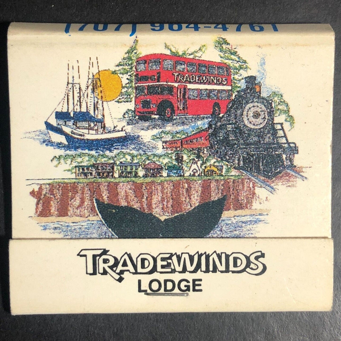 Fort Bragg, CA Tradewinds Lodge Full Matchbook c1975-85 "Skunk Train Passage"