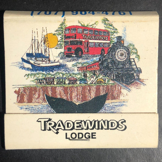 Fort Bragg, CA Tradewinds Lodge Full Matchbook c1975-85 "Skunk Train Passage"
